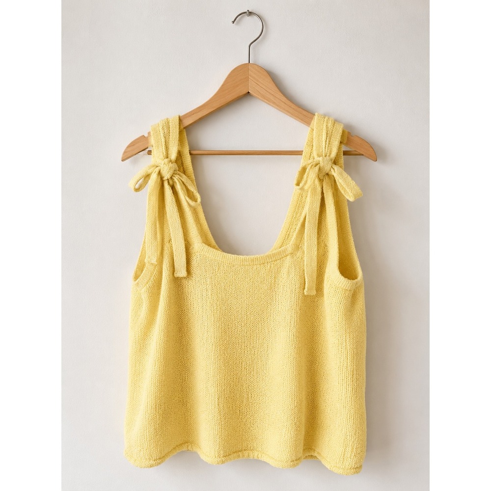 Free People FP Beach Sweater Tank Womens Small Yellow Cotton Tie Shoulder Boho - Picture 2 of 9